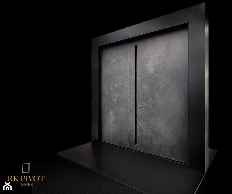Drzwi zewnętrzne pokryte spiekiem kwarcowym Ossido Nero - zdjęcie od RK Pivot Doors - zewnętrzne drzwi pivot