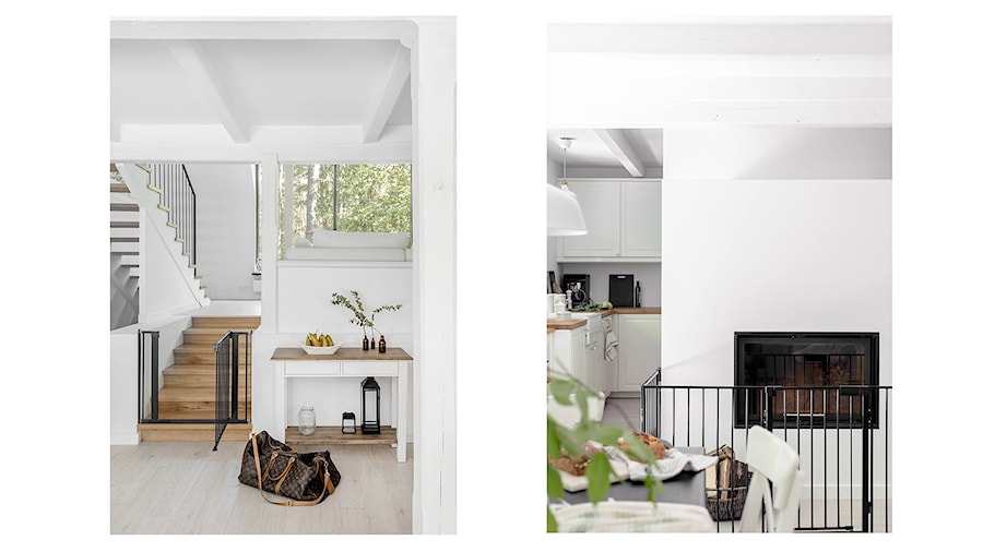 Dom w lesie - Średni biały salon z kuchnią z jadalnią, styl skandynawski - zdjęcie od Bogaczewicz Architecture Studio