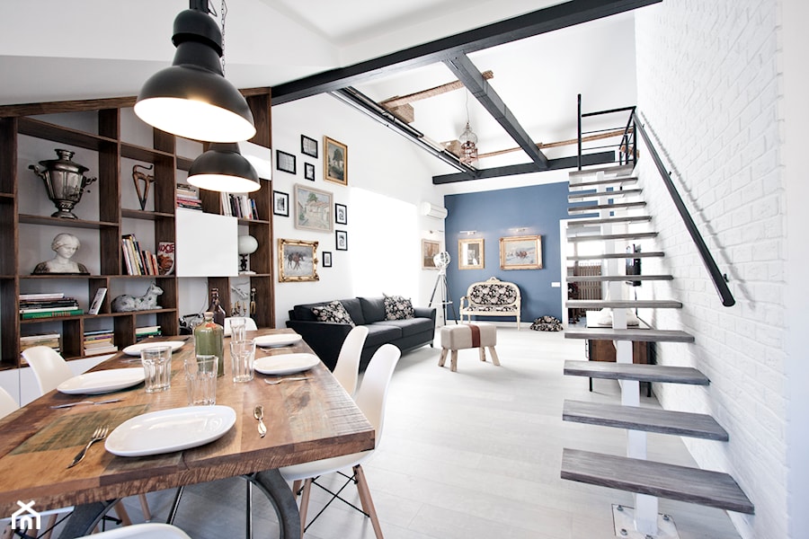 Żoliborz - Duża biała jadalnia w salonie, styl nowoczesny - zdjęcie od Bogaczewicz Architecture Studio