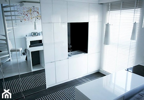 29 m2 - Mała otwarta z salonem kuchnia jednorzędowa z wyspą lub półwyspem, styl nowoczesny - zdjęcie od Bogaczewicz Architecture Studio