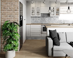 Mieszkanie w Legnicy - Biały czarny salon z kuchnią, styl skandynawski - zdjęcie od Pracownia WAŻKA - Homebook
