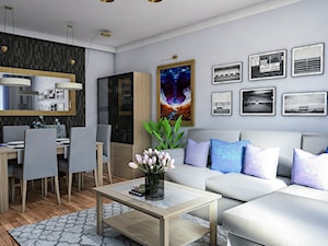 Mieszkanie w Lubinie - Średni biały czarny salon z jadalnią, styl nowoczesny - zdjęcie od Pracownia WAŻKA