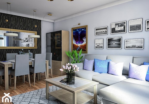 Mieszkanie w Lubinie - Średni biały czarny salon z jadalnią, styl nowoczesny - zdjęcie od Pracownia WAŻKA