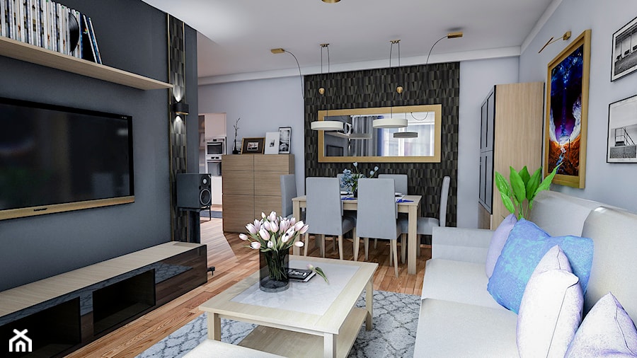 Mieszkanie w Lubinie - Mały szary salon z jadalnią, styl nowoczesny - zdjęcie od Pracownia WAŻKA