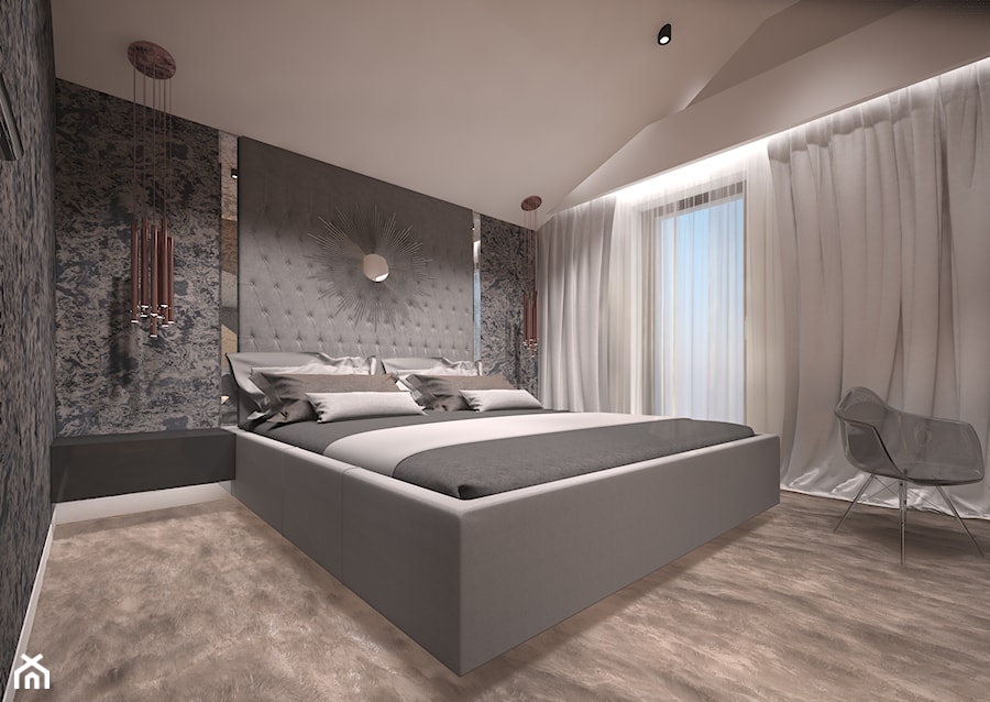 Penthouse w Gdańsku - Duża biała szara sypialnia - zdjęcie od Arte Dizain