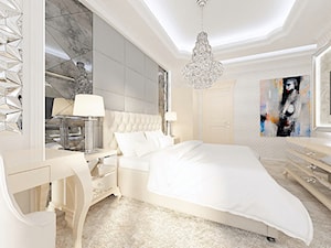 Mieszkanie Gdynia Nowe Orłowo - Średnia biała szara z biurkiem sypialnia - zdjęcie od Arte Dizain