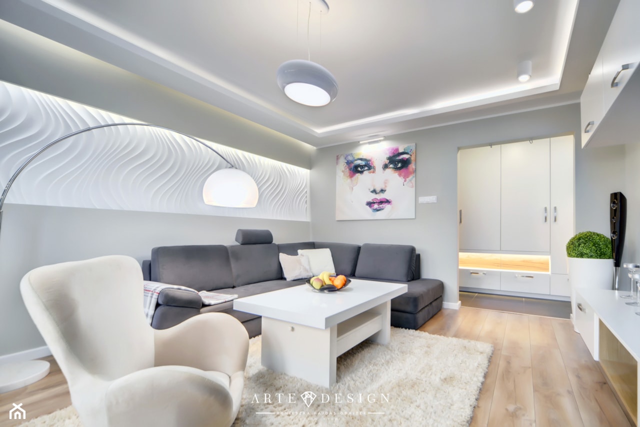 Apartament w Gdyni - Średni biały szary salon, styl nowoczesny - zdjęcie od Arte Dizain - Homebook