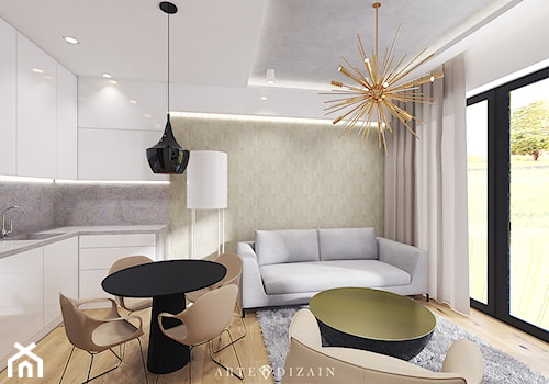 Wizualizacja mieszkania w Orłowie - Mały szary salon z jadalnią, styl nowoczesny - zdjęcie od Arte Dizain