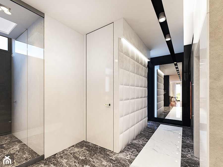 Projekt apartamentu w Gdyni - Średni biały czarny z marmurem na podłodze hol / przedpokój, styl nowoczesny - zdjęcie od Arte Dizain
