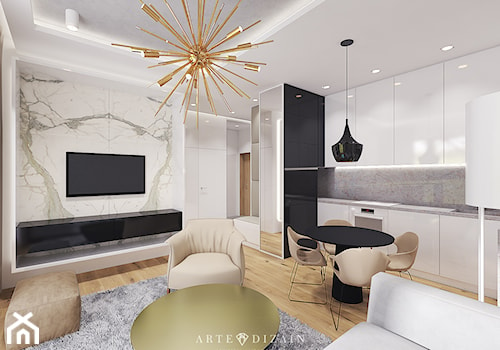 Wizualizacja mieszkania w Orłowie - Średni salon z kuchnią z jadalnią, styl nowoczesny - zdjęcie od Arte Dizain
