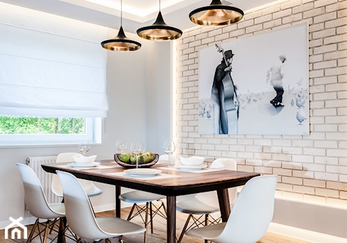 Średnia beżowa szara jadalnia w salonie, styl nowoczesny - zdjęcie od Arte Dizain