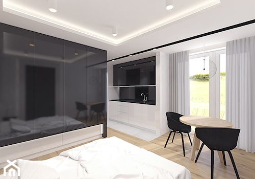 Wizualizacja wnętrz apartamentów w Sopocie - Mała biała sypialnia, styl nowoczesny - zdjęcie od Arte Dizain