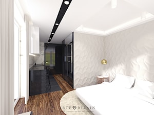 Wizualizacja wnętrz apartamentów w Sopocie - Duża beżowa biała sypialnia, styl nowoczesny - zdjęcie od Arte Dizain