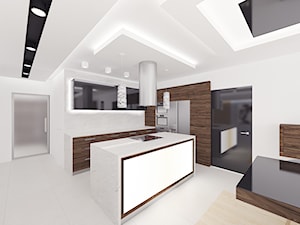 Dom w Koleczkowie - Duża otwarta z salonem z zabudowaną lodówką kuchnia w kształcie litery l z wyspą lub półwyspem, styl nowoczesny - zdjęcie od Arte Dizain