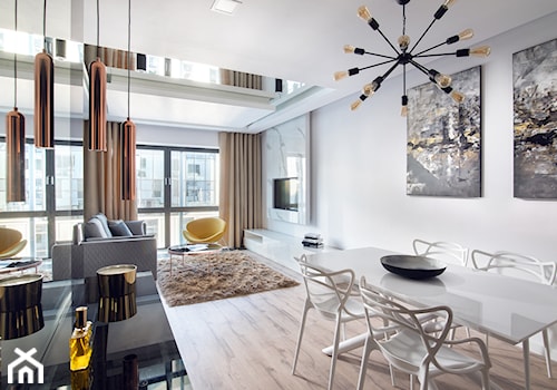 Apartament w Baltiq Plaza - Duży biały salon z jadalnią, styl nowoczesny - zdjęcie od Arte Dizain