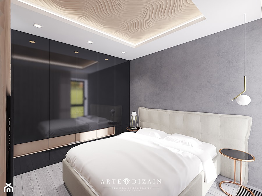 Duża biała szara sypialnia, styl nowoczesny - zdjęcie od Arte Dizain