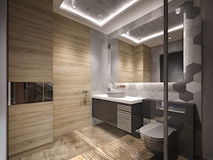 Dom w Rypinie - Średnia bez okna z marmurową podłogą z punktowym oświetleniem łazienka - zdjęcie od Arte Dizain