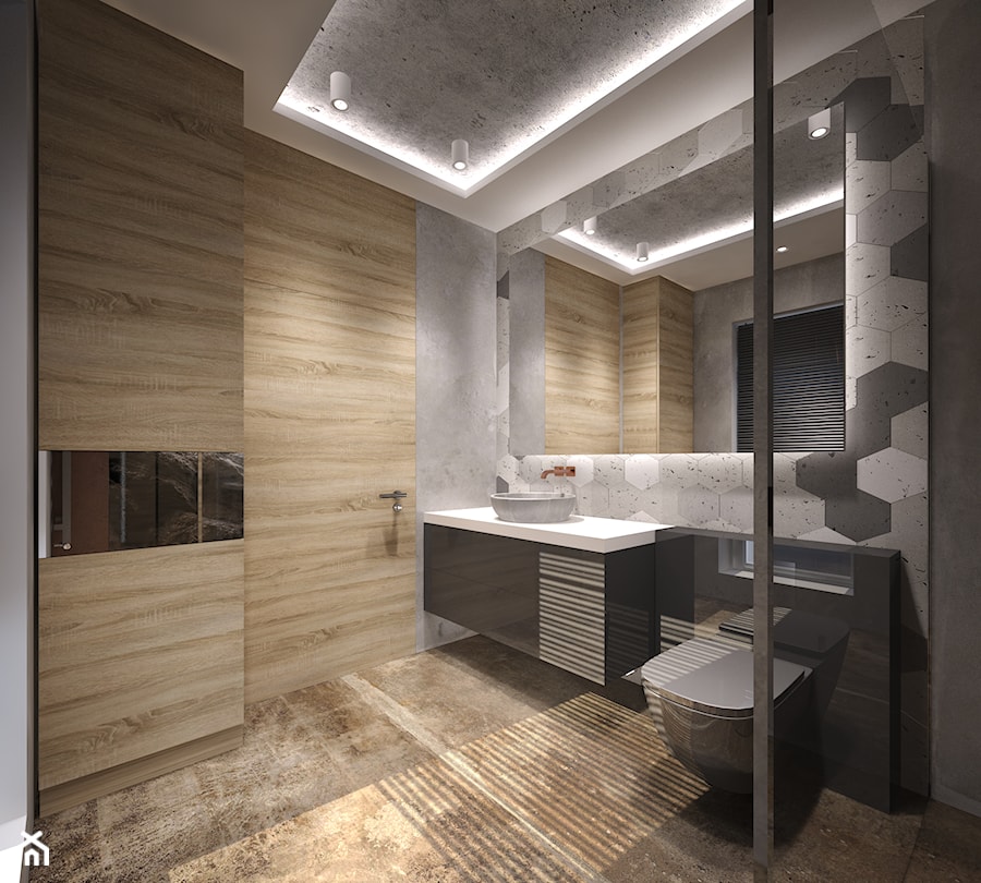 Dom w Rypinie - Średnia bez okna z marmurową podłogą z punktowym oświetleniem łazienka - zdjęcie od Arte Dizain