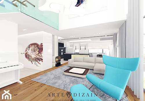 Dom w Gdyni - Duży biały salon z kuchnią - zdjęcie od Arte Dizain