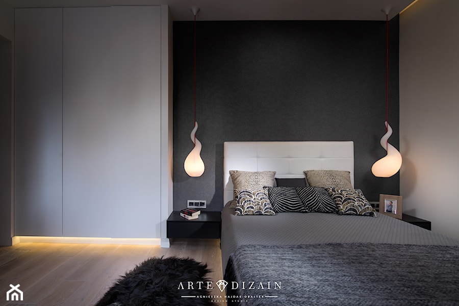 Mieszkanie w Gdyni - Kamienna Góra - Mała beżowa szara sypialnia, styl nowoczesny - zdjęcie od Arte Dizain