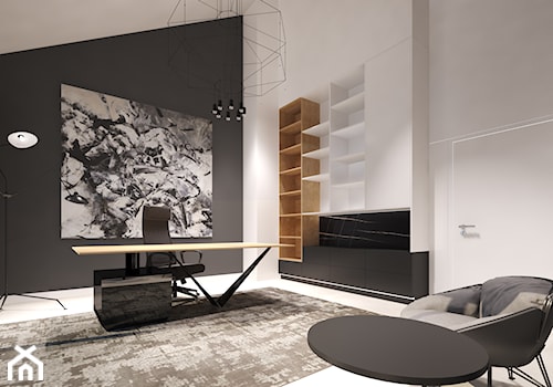 Dom w Sztumie - Duże z sofą białe czarne biuro - zdjęcie od Arte Dizain