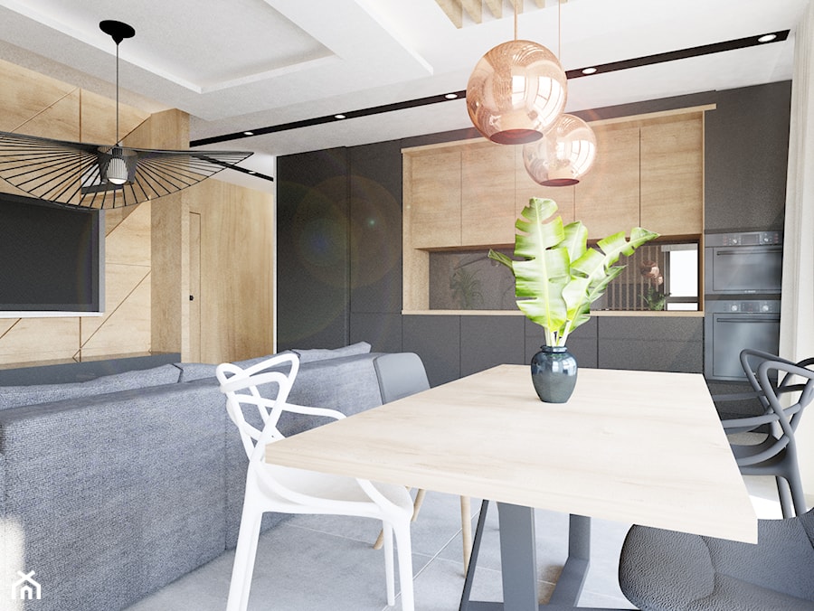 Mieszkanie Silva Gdynia - Średni beżowy salon z kuchnią z jadalnią - zdjęcie od Arte Dizain