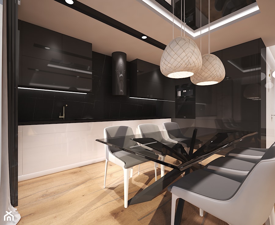 Mieszkanie w Warszawie - Średnia biała czarna jadalnia w kuchni - zdjęcie od Arte Dizain