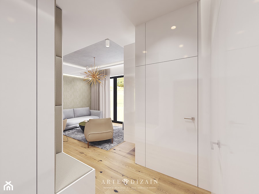 Wizualizacja mieszkania w Orłowie - Mały biały hol / przedpokój, styl nowoczesny - zdjęcie od Arte Dizain