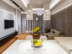 Mieszkanie Nowe Orłowo - Mały beżowy biały salon z kuchnią z jadalnią z tarasem / balkonem, styl nowoczesny - zdjęcie od Arte Dizain