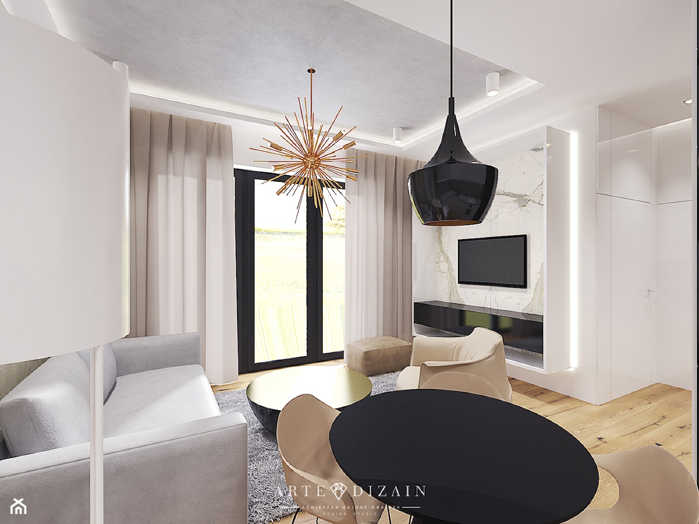 Wizualizacja mieszkania w Orłowie - Średni beżowy salon, styl nowoczesny - zdjęcie od Arte Dizain - Homebook