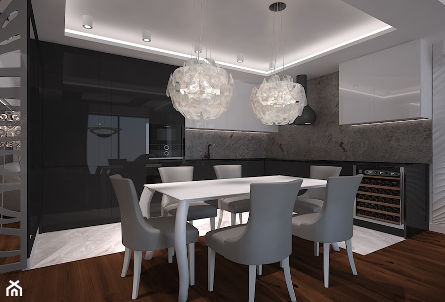 Mieszkanie w Brodnicy - Duża biała szara jadalnia w kuchni - zdjęcie od Arte Dizain