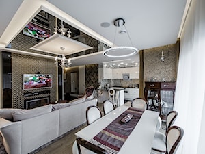 Elegancki apartament w Gdyni - Średnia biała jadalnia w salonie, styl glamour - zdjęcie od Arte Dizain