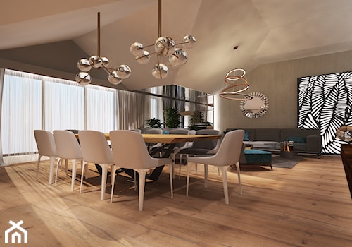 Penthouse w Gdańsku - Duża beżowa szara jadalnia w salonie - zdjęcie od Arte Dizain