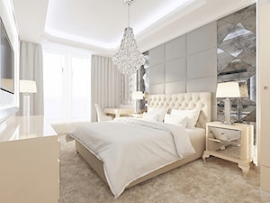 Mieszkanie Gdynia Nowe Orłowo - Duża biała szara z biurkiem sypialnia - zdjęcie od Arte Dizain