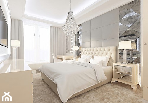 Mieszkanie Gdynia Nowe Orłowo - Duża biała szara z biurkiem sypialnia - zdjęcie od Arte Dizain