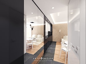 Wizualizacja wnętrz apartamentów w Sopocie - Średni beżowy biały czarny hol / przedpokój, styl nowoczesny - zdjęcie od Arte Dizain