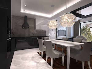 Mieszkanie w Brodnicy - Średnia biała czarna jadalnia w salonie w kuchni - zdjęcie od Arte Dizain