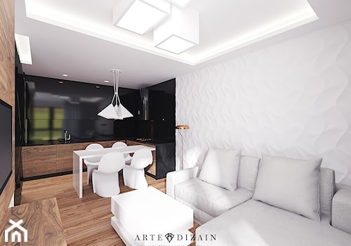 Średni biały czarny salon z kuchnią z jadalnią, styl nowoczesny - zdjęcie od Arte Dizain