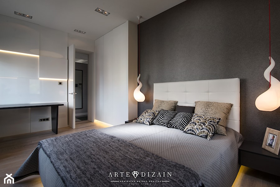 Mieszkanie w Gdyni - Kamienna Góra - Średnia szara z biurkiem sypialnia, styl nowoczesny - zdjęcie od Arte Dizain