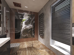 Dom w Rypinie - Średnia ze szkłem na ścianie z marmurową podłogą z punktowym oświetleniem łazienka z oknem - zdjęcie od Arte Dizain