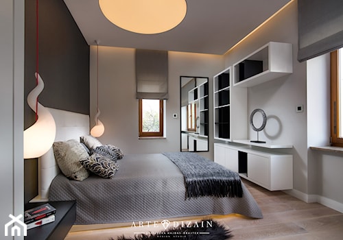 Mieszkanie w Gdyni - Kamienna Góra - Średnia biała szara sypialnia, styl nowoczesny - zdjęcie od Arte Dizain