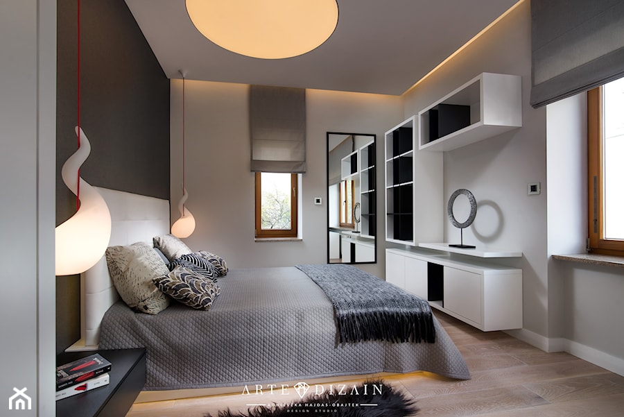 Mieszkanie w Gdyni - Kamienna Góra - Średnia biała szara sypialnia, styl nowoczesny - zdjęcie od Arte Dizain