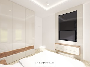 Wizualizacja mieszkania w Orłowie - Średnia biała z panelami tapicerowanymi sypialnia, styl nowoczesny - zdjęcie od Arte Dizain