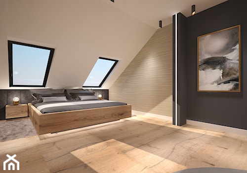 Dom w Kartuzach - Średnia beżowa czarna sypialnia na poddaszu - zdjęcie od Arte Dizain