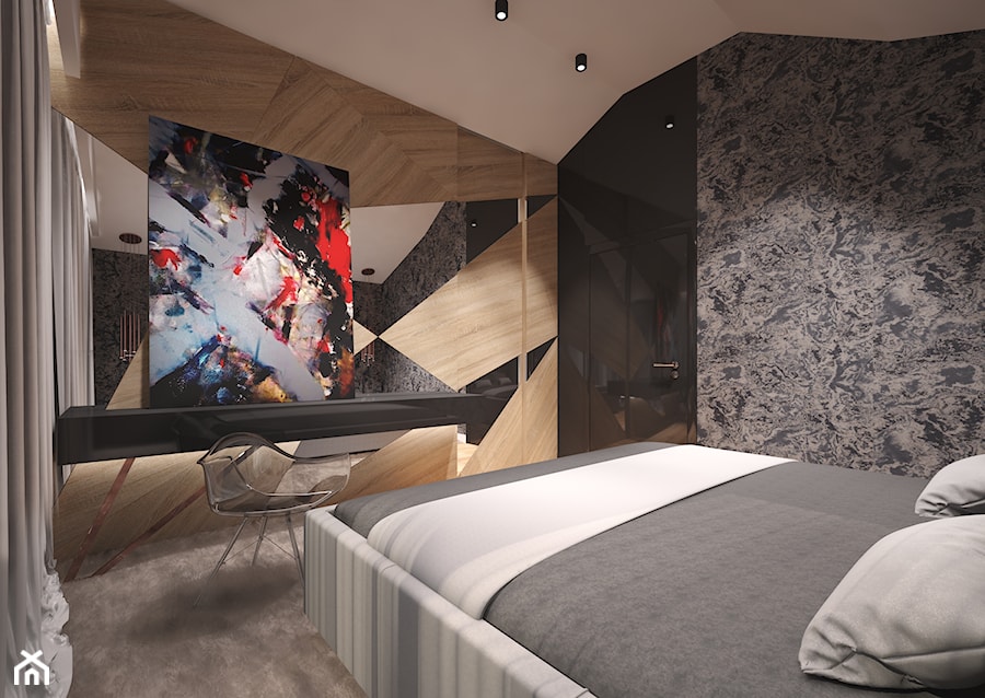 Penthouse w Gdańsku - Średnia z biurkiem sypialnia na poddaszu - zdjęcie od Arte Dizain