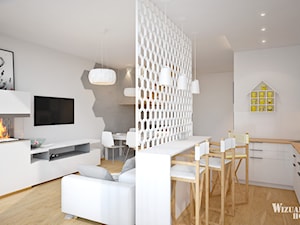 Wizualizacje projektów wnętrz - Mała biała jadalnia w salonie w kuchni - zdjęcie od WizualHome3D - wizualizacje CGI
