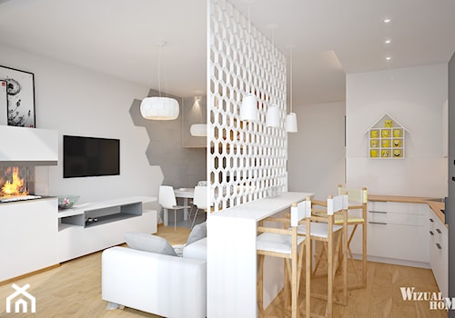 Wizualizacje projektów wnętrz - Mała biała jadalnia w salonie w kuchni - zdjęcie od WizualHome3D - wizualizacje CGI