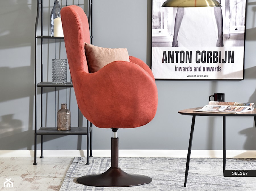 Fotel biurowy Jacob koralowy - brąz uszak w stylu vintage - zdjęcie od Selsey.pl