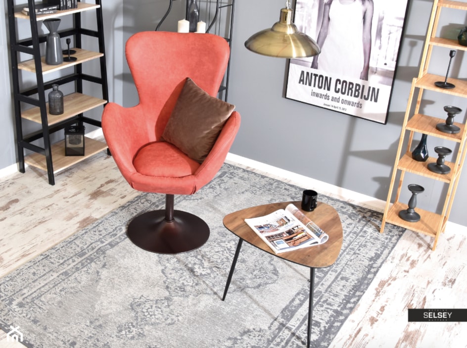 Fotel biurowy Jacob koralowy - brąz uszak w stylu vintage - zdjęcie od Selsey.pl - Homebook