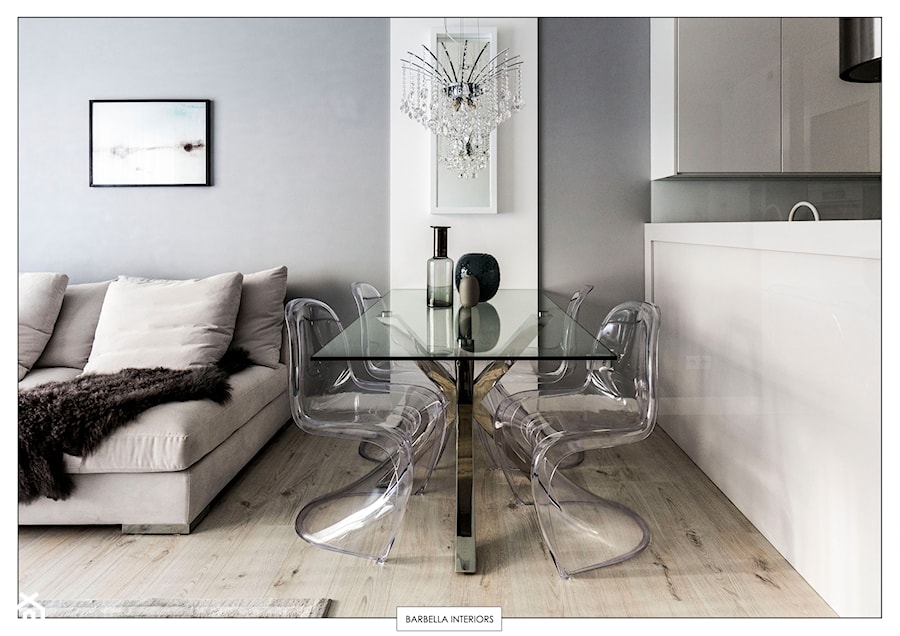 Sesja w mieszkaniu jasnym, przytulnym z nutką elegancji :) - Średnia szara jadalnia w salonie, styl nowoczesny - zdjęcie od BARBELLA INTERIORS ( dawniej 5tud10 architektoniczne)